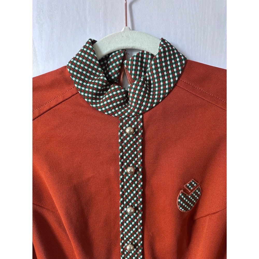 Vintage Gay Gibson 70s Mod Dress Houndstooth GoGo Retro Mock Neck XS Orange - Picture 3 of 10